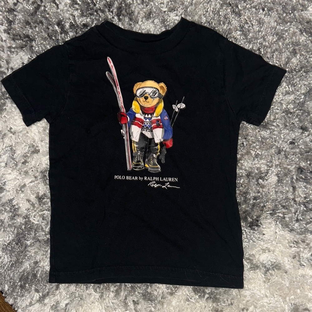 Ralph Lauren Black Tee with Skiing Bear Graphic kids 3t
